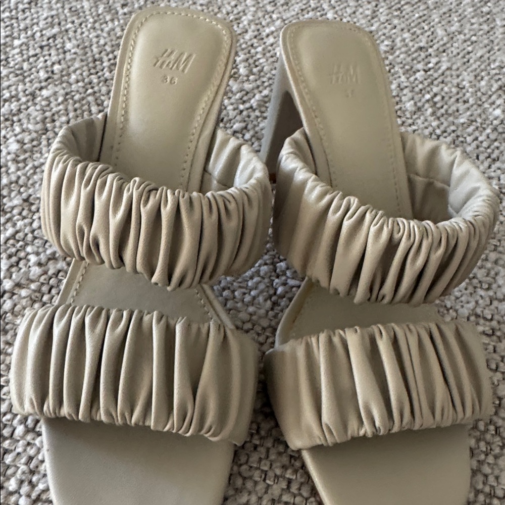 H&M Cream Ruched Strap Sandals